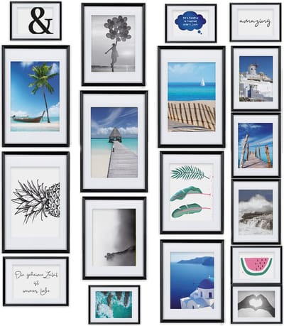 bomoe Paradise fotolijst set van 18 fotolijsten - fotocollagelijsten voor fotowand - fotolijstje van kunststof - fotocollage lijsten in verschillende maten zwart