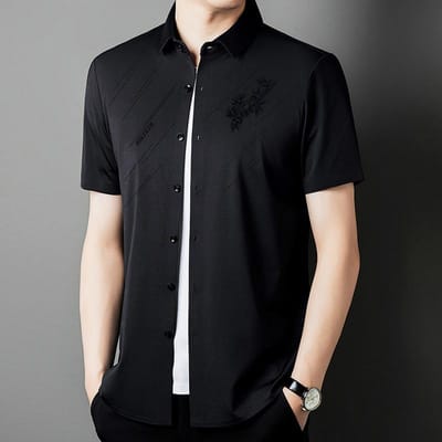 Zomer T-shirt met Korte Mouw Naadloos Heren T-shirt Sneldrogend Shirt Polo Halve Mouw Zakelijke Herenkleding XXXXL black