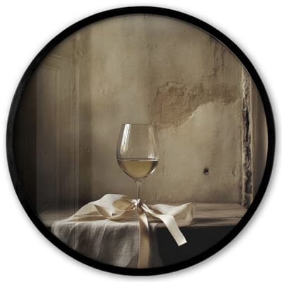 Poster in lijst Rond - Fotolijst 40x40 cm - Posters - Strik - Beige - Witte - Wijn - Ronde posterlijst zwart - Decoratie - Wanddecoratie woonkamer - Muurdecoratie slaapkamer
