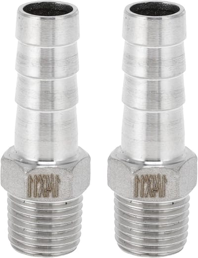 Barb Fittingen van RVS, 7/16" Barb 1/4 BSPT Mannelijke Slangconnector voor Lucht, Water en Brandstof, Set van 2 Stuks
