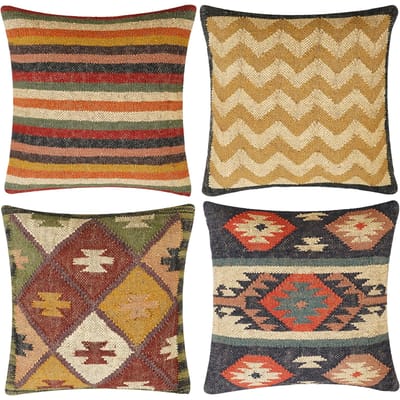 Boho Handgemaakte Kussensloop Jute Wol Kussen Vintage Indiase Tribale Sierkussen Voor Bank Bed Stoel Woonkamer Decoratie Set Van 4 Linen 18*18(CM)-4Pcs