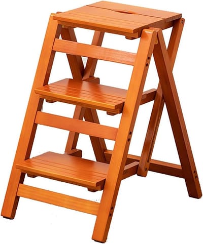 Houten Opstapje - Krukje Ladder - Veelzijdig Gebruik - Inklapbaar Ontwerp - Dikte 8.5 cm - Honingkleur