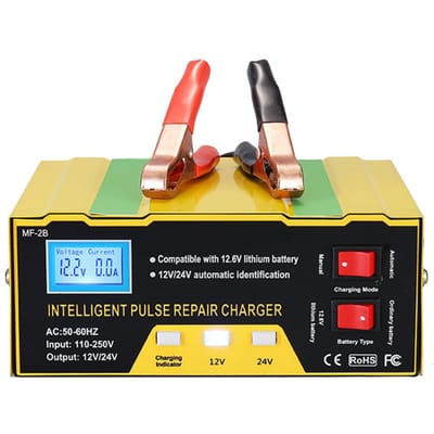12V / 24V auto-acculader Intelligente pulsreparatietype oplader Auto-acculader Onderhouder US geel