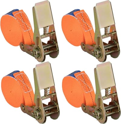 Set van 4 Verstelbare Lashing Straps van 6 m voor Zware Lasten, Tot 800 kg, Ideaal voor Vrachtwagens en Trailers