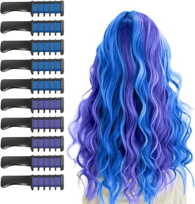 Kleurige Haarverf Kammen voor Kinderen - 10 Stuks Wasbare en Niet-Toxische Krijt Kammen voor Feestjes, Verjaardagen en Carnaval (Roze + Blauw)