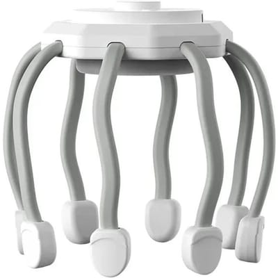 Masseur de tête poulpe électrique 20 nœuds 5 modes Thérapie par lumière rouge pour la relaxation blanc