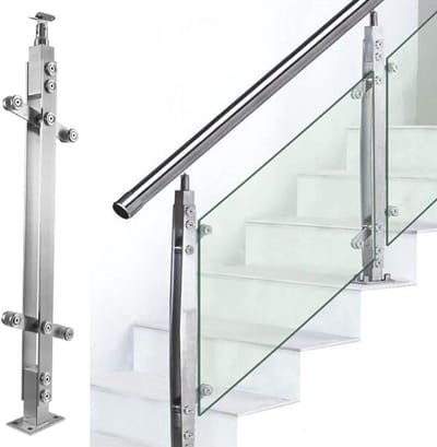 Leuningpaal - Balustrade paal - Veilige trappen - Roestvrij staal - 105 cm - Zilver