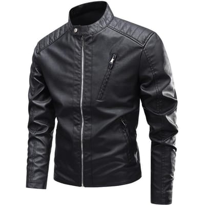 Rits Street Motorfietspak Lente en Herfst Heren PU Leer Kleding Opstaande Kraag Jas Slanke Leren Jas 2XL gray