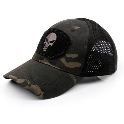 Nieuwe Trend Coole Schedel Multicam Operators Mesh Baseballpet Mannen Fitted Pet Tactisch Goede Kwaliteit Ademend Buiten Sport Papa Hoed 56-62cm black