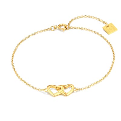 Twice As Nice Armband in 18kt verguld zilver, dubbel open hart 16cm+3cm