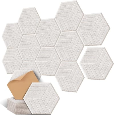 Zeshoekige zelfklevende akoestische panelen - 30 x 35 x 1 cm - 12 stuks - geluidsabsorberend - hoge dichtheid - opnamestudio's - thuis - kantoor - kameel