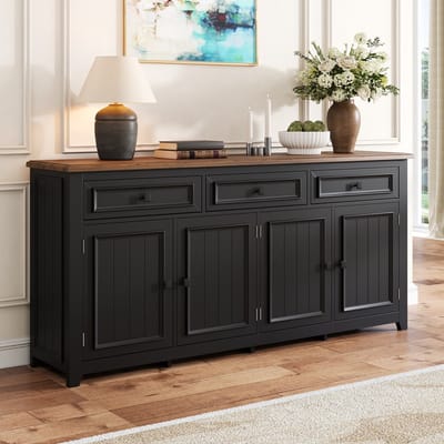 REDOM - Dressoir - 3 Laden En 4 Deuren - Modern - Voor Woonkamer - MDF - Zwart - 160 x 35 x 76 cm
