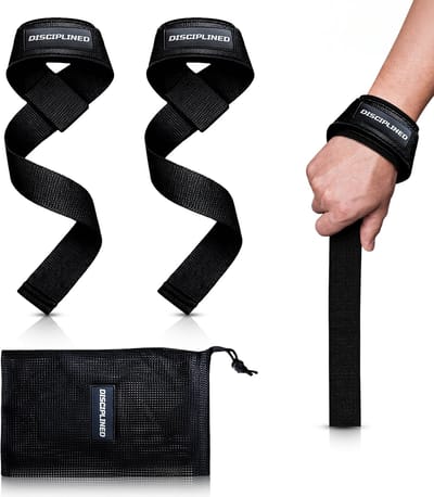 Disciplined Lifting Straps – Fitness Polsbanden – Polssteun voor Deadlifts, Crossfit & Gewichtheffen – Comfortabele Grip Straps – Zwart – 2 Stuks + Opbergtas