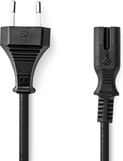 Nedis Stroomkabel - Euro Male - IEC-320-C7 - Recht - Recht - Vernikkeld - 1.00 m - Plat - PVC - Zwart - Envelop