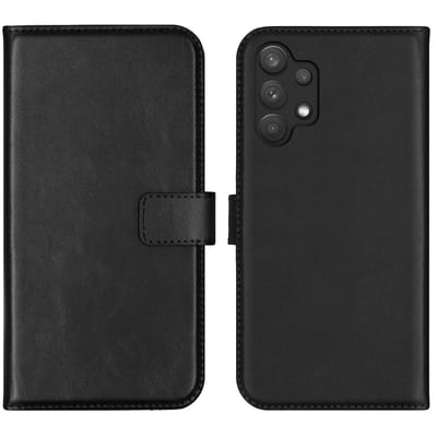 Selencia Hoesje - Geschikt voor Samsung Galaxy A32 (5G) - Echt Lederen Bookcase - Zwart