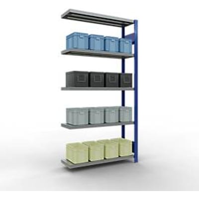 Schulte Lagertechnik MULTIplus 250 boutloos rekkensysteem, boutloze aanbouwstelling, lengte bout, 2000x1000x300 mm, 5 legborden, gentiaanblauw/verzinkt