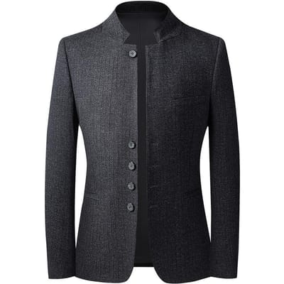 Herfst Nieuw Chinees Opstaande Kraag Casual Pak Heren Trendy Koreaanse Stijl Slim Stretch Pak Heren Tops voor Jong en Middelbare Leeftijd XL zwart