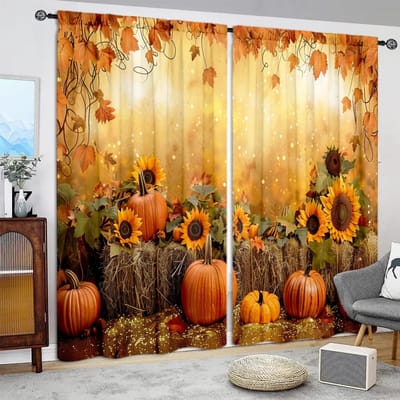 2 stuks Gordijn met Pompoenpatroonprint voor Huisdecoratie - Tunnel voor Roede Raambekleding voor Slaapkamer, Kantoor, Keuken, Woonkamer 52.5cmX116cm X 2pcs orange