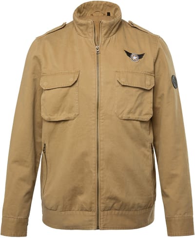 Men Plus - Heren - Katoenen jas opstaande kraag rits - Kameelbruin - Maat 3XL