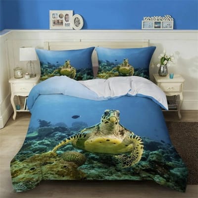 3D Zeeschildpad Beddengoed Set Oceaan Dekbedovertrek Set Teal Mediterrane Stijl Dekbedovertrek Queen King Twin Maat Slaapkamer Decoratie 70x133cm