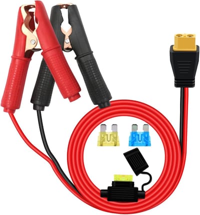 Crocodilleklem Kabel 12V 24V met Zekeringen, 20A, 14AWG voor Draagbare Gereedschappen en Accu's (3m)