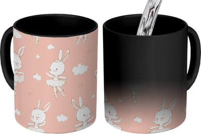 Magische Mok - Foto op Warmte Mokken - Koffiemok - Konijn - Ballerina - Patronen - Magic Mok - Beker - 350 ML - Theemok