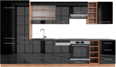 Vicco Fame-Line Complete keukeneenheid – 355 cm, WB Antraciet Antraciet hoogglans/goud eiken