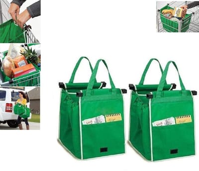 2-stuks Boodschappentas - Winkelwagentas - Draagbare boodschappentas - Opbergtas - 37x25x30cm - Opvouwbaar - Sterk draagvermogen - Grote inhoud - Geschikt voor boodschappen doen in de supermarkt, verse producten en groenten kopen - Groen
