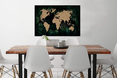 Poster in lijst - Fotolijst 90x60 cm - Posters - Wereldkaart - Planten - Tropische Planten - Posterlijst zwart - Decoratie - Wanddecoratie woonkamer - Muurdecoratie slaapkamer