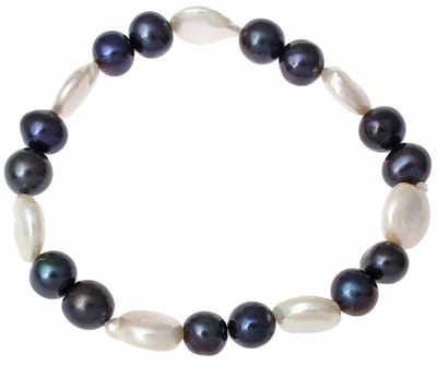 Zoetwater parel armband White Coin Dark Pearl - echte parels - wit - donker blauw - elastisch - luxe sieraden zakje - parel armband dames - zoetwaterparel