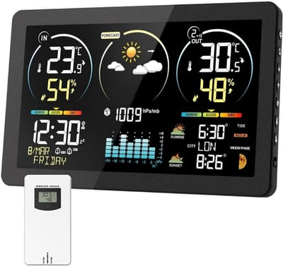 Weerstation Binnen en Buiten - Weerstation Draadloos Binnen Buiten - Weerstation met Buitensensor - Zwart