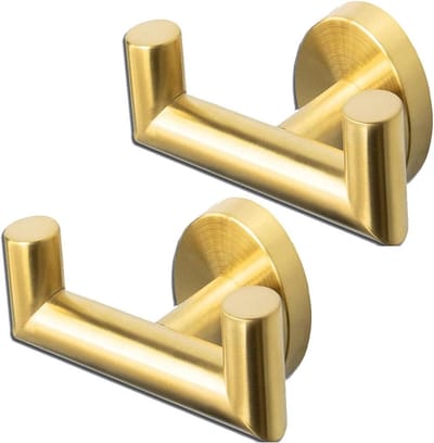 Set van 2 wandhaken voor keuken en badkamer, handdoekhouder van 304 roestvrij staal, ideaal voor handdoeken, kleding en hoeden, goudkleurig