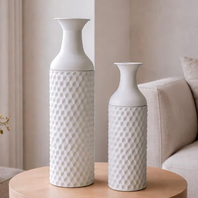 Set van 2 Grote Vloervazen 53/41 cm - Hoge Metaal Vazen in Wit voor Wooninrichting