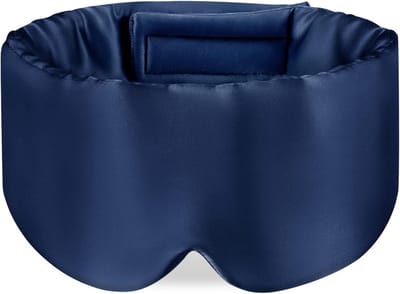 Famanu - 100% moerbeizijde slaapmasker oogmasker met verstelbare hoofdband voor mannen en vrouwen, groot slaapmasker en oogbindweefsel voor nachtslaap, reizen en dutje Eén maat marineblauw