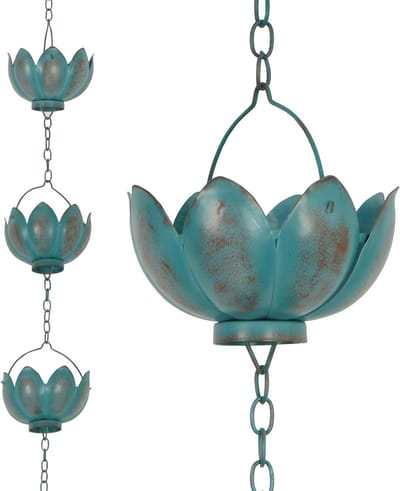 Regenketting Decoratief - Regenpijp Vervanger - Tuin Verfraaien - Metalen Lotus Vorm - 2.6 Meter - Blauw