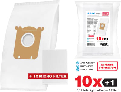 10x S-Bag Stofzuigerzakken geschikt voor Philips, AEG, Electrolux Microvezel - 10x stofzakken + 1 Filter - A-Kwaliteit Alternatief