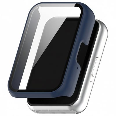 Screenprotector case - geschikt voor Samsung Galaxy Fit 3 - full cover hoesje - gehard glas - volledige bescherming - donkerblauw