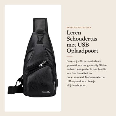 Dailygoods - Leren Schoudertas met USB Oplaadpoort voor Heren