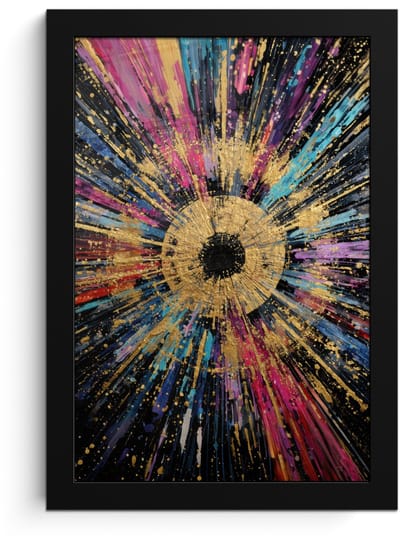 Poster in lijst - Fotolijst 20x30 cm - Posters - Explosie - Goud - Kleurrijk - Abstract - Posterlijst zwart - Decoratie - Wanddecoratie woonkamer - Muurdecoratie slaapkamer