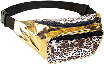 Heuptas - Fanny pack - Festival tasje - Moneybelt - 30 x 14 cm - 2 vakken - Panterprint - Goud/bruin