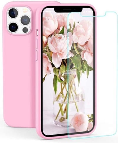 HB Hoesje en Glas Geschikt voor Apple iPhone 12 Pro Max - Roze - Siliconen Back Cover + 1x Glazen Screenprotector
