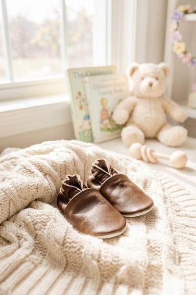 Stabifoot Babyslofjes – Zacht Leer – Cadeaudoos - Linnen zakje - Barefoot - BROWN 0 - 3