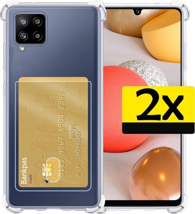 Hoesje - 2 Stuks - Geschikt voor Samsung Galaxy A42 - Met Pashouder en Kaarthouder - Telefoon Hoes Shockproof - Siliconen Case - Back Cover - Shock Proof - Pasjes Houder - Telefoonhoesjes - Transparant