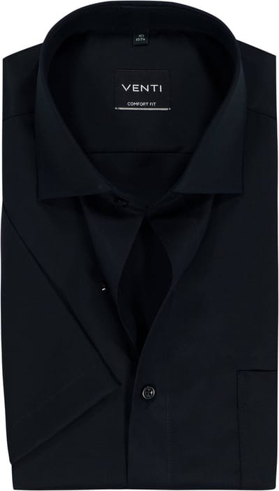 VENTI CASA MODA comfort fit overhemd - korte mouw - structuur - zwart - Strijkvrij - Boordmaat: 39