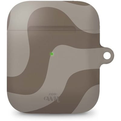 xoxo Wildhearts hoesje geschikt voor AirPods 1 & 2 - Ride With Me Brown - Ook als telefoonhoesje verkrijgbaar - schokbestendige case - koptelefoonhoes - Beschermhoes met met golvende print - golven - beige / bruin