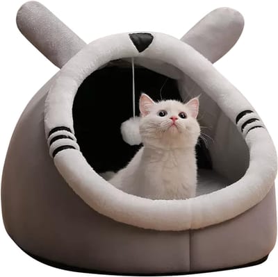 Famanu – Kattenbedden voor binnenkatten - zacht huisdierenbed met hangend speelgoed - kattennestbed met afneembaar kussen - antislip