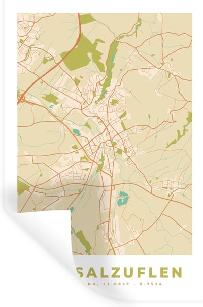 Muurstickers - Sticker Folie - Bad Salzuflen - Stadskaart - Vintage - Kaart - Plattegrond - 20x30 cm - Plakfolie - Muurstickers Kinderkamer - Zelfklevend Behang - Zelfklevend behangpapier - Stickerfolie