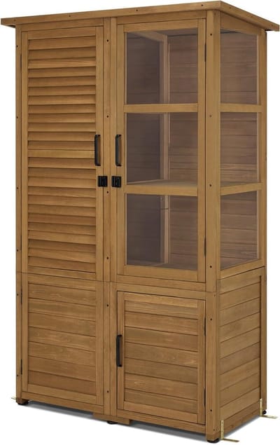 M MCombo Tuinkast Hout Weerbestendig, Tuinkast Tuin Outdoor Waterdicht, voor buiten Balkon Terras, Tuinkastmet 3 uitneembare planken 55×110×175 cm, 0130D (naturel)