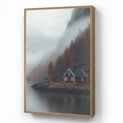 Wandlamp 60x90 cm - Oplaadbaar - Huis - Rood - Bergen - Water - Wandlampen binnen woonkamer - Slaapkamer lamp - Decoratieve nachtlamp - Vloerlamp draadloos