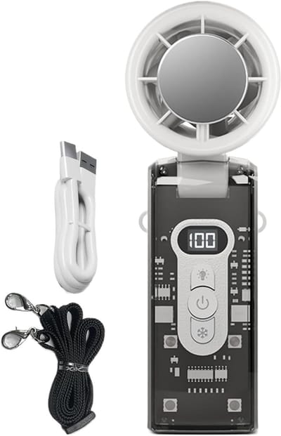 Oplaadbare Handventilator | Kleine Handventilator Met Direct Koelplaat, Koelapparaat Met LED Lamp, Verstelbaar Voor Sport, Reizen, Werk & Camping